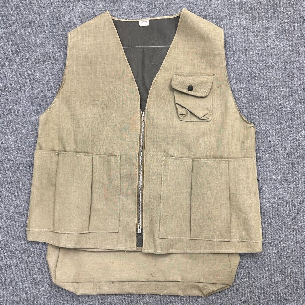 VTG Storm Pruf Japan Vest Mens M Beige Fishing Zip Up Pockets